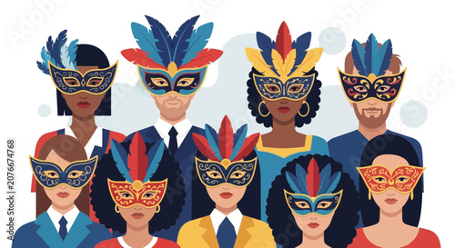 Diverse group of people wearing masks.