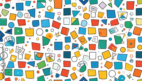 Colorful geometric shapes icons background.