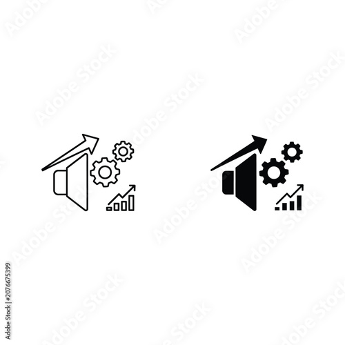 Business growth and marketing strategy with megaphone and gear icons business marketing