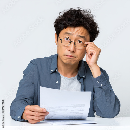 Middle Aged Man Reviewing Documents, Personal Finance and Decision Making Concept