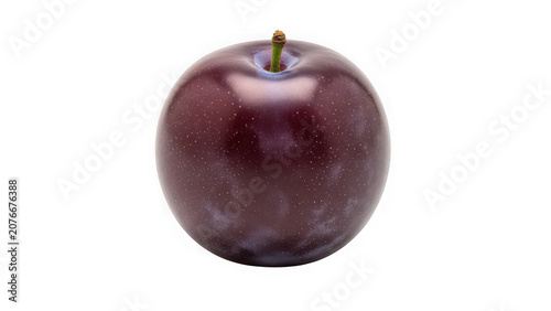 Fresh ripe plum with stem isolated on transparent background