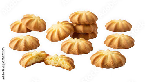 Group of butter cookies isolated on transparent background