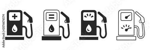 Foto Gas pump station icon set, vector illustration featuring petrol dispenser symbol