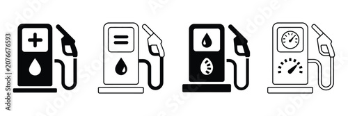 Foto Gas pump station icon set, vector illustration featuring petrol dispenser symbol