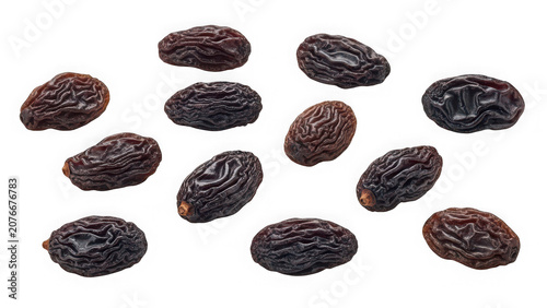 A group of dried raisins isolated on transparent background