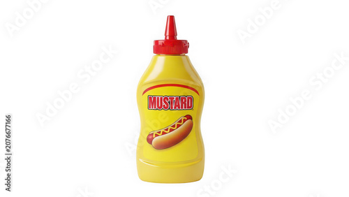 Yellow mustard squeeze bottle isolated on transparent background