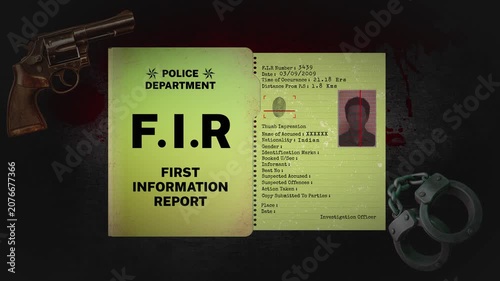 First Information Report F.I.R Police Document File Mockup Sample Animation India Criminal Police Term Crime Investigation Title Intro Dark Effect