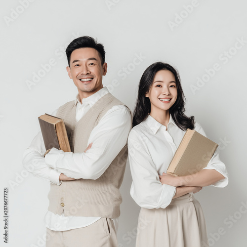 Male and Female Students Holding Books, Education and Learning Concept
