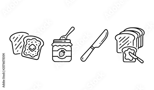 Toast with Jam and Knife Outline Breakfast Icon EPS10