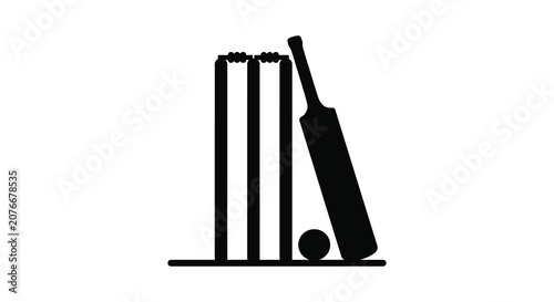 Canvastavla Cricket Wickets Bat And Ball Silhouette stumps