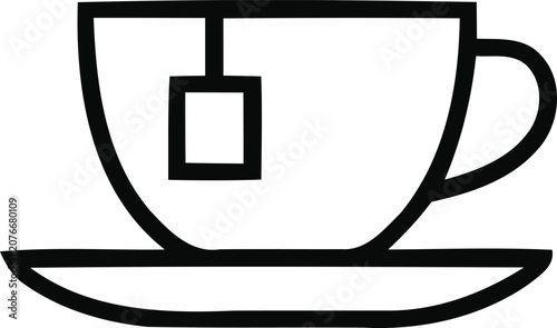 Foto Teacup with tea bag and saucer black line art vector icon silhouette isolated on