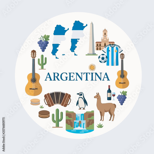 Argentina Travel Landmarks And Cultural Elements Vector Set