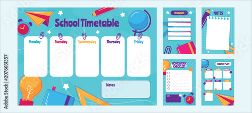 Colorful school timetable weekly planner design