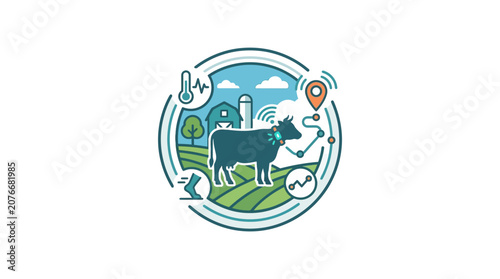 Konstfotografi Cow in a green field illustration.