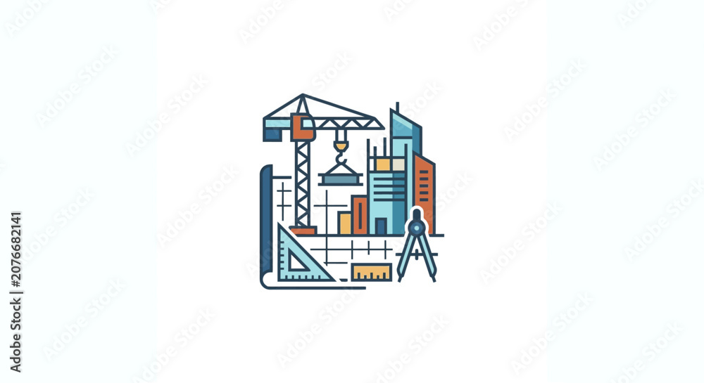 Obraz premium Construction Site Crane Equipment Illustration.
