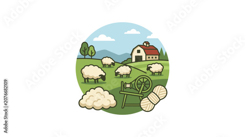 Bild auf Leinwand Sheep Grazing on Green Farm Land.