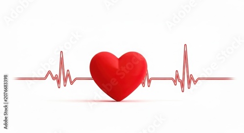 Red heart symbol with heartbeat line isolated on white background