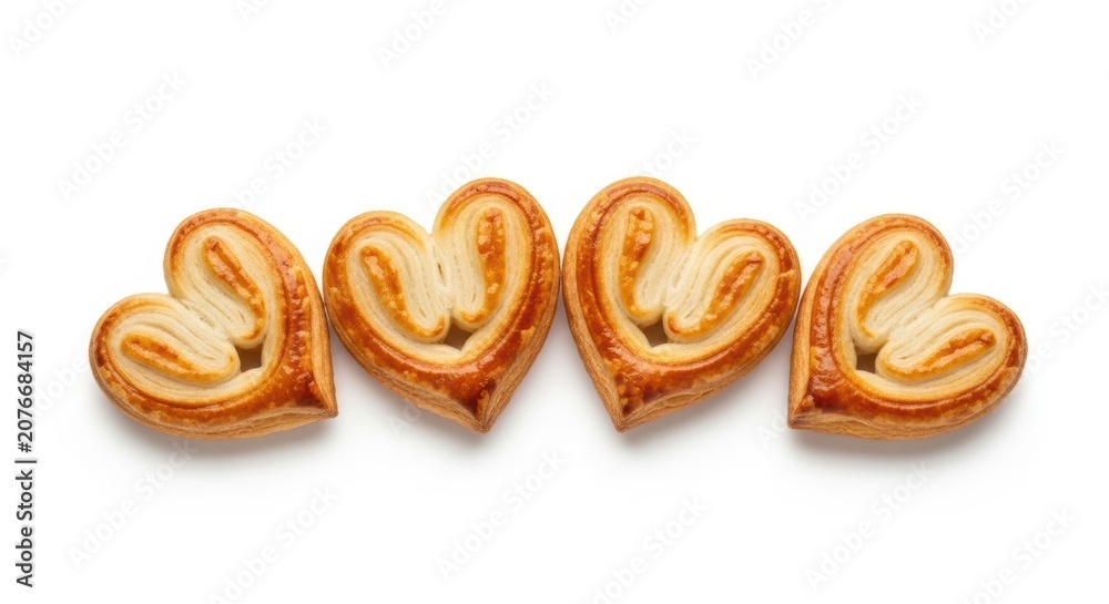 Fototapeta premium Four heart shaped pastries on white background