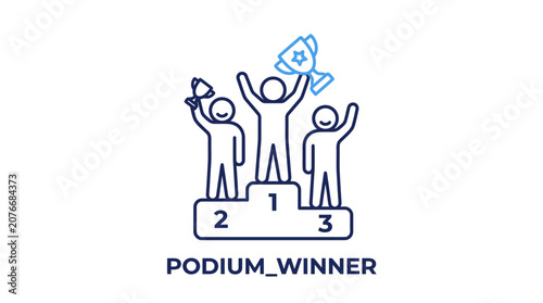 Photos Three People on Winner Podium Standing.