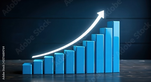 Blue bar chart showing upward trend and growth isolated on white background
