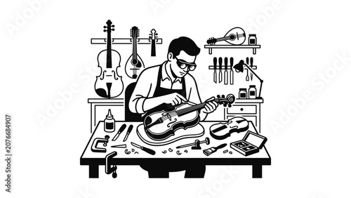 Luthier Crafting Violin Instrument Workshop Tools Handmade Music Repair