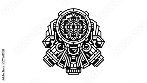 Intricate Geometric Emblem Black and White Abstract Design