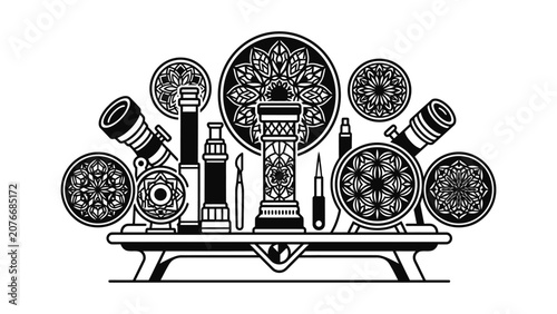 Vintage Scientific Instruments and Geometric Patterns Collection