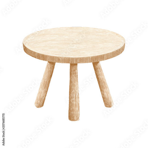 Round Wooden Stool with Three Legged Design.