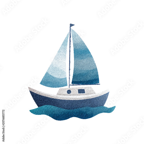 Sailboat with White Sails and Sleek Hull Profile.