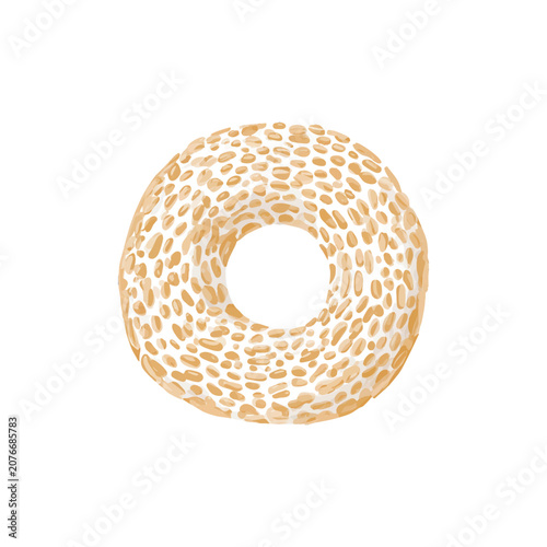 Sesame Seed Bagel Ring Isolated On White Surface.