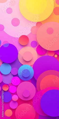 Geometric shapes in vibrant gradient hues, dynamic circle patterns, Graphic Design, Dynamic