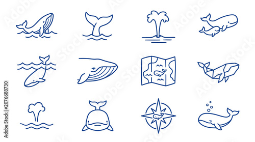 Photos Blue sea life and whale nautical icons.