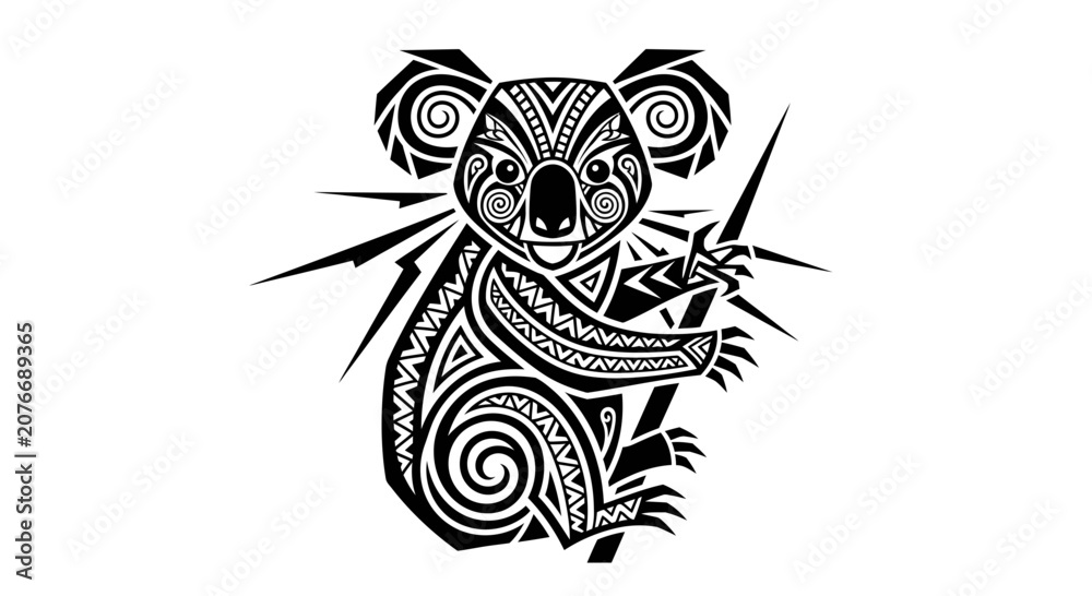 Obraz premium Stylized Koala Bear Tribal Art Design Black and White.