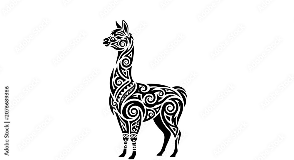 Fototapeta premium Stylized Llama Illustration with Intricate Swirl Patterns.
