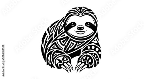 Fotografie Stylized Tribal Sloth Art Illustration.