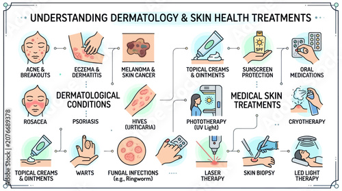 Photos Dermatology and skin health medical infographic icons.