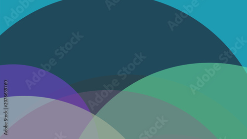 Abstract composition with overlapping circular shapes in deep blue, teal, purple, and grey, creating a layered and soft visual background effect