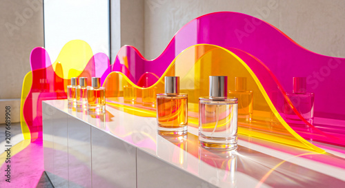 Luxury Neon Fuchsia and Yellow Retail Display Mockup