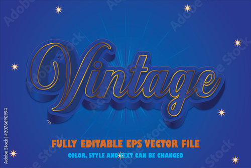 Vintage royal blue 3d script text effect editable luxury typography vector.