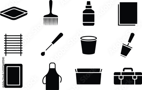 Canvastavla Set of black photography darkroom equipment icons for developing film and photo