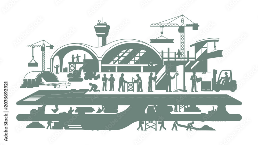 Obraz premium Airport Construction Development Aviation Infrastructure Building Process