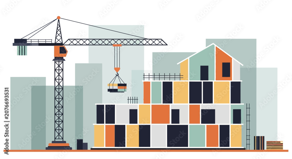Obraz premium Modern industrial warehouse with colorful shipping containers stacked three high.