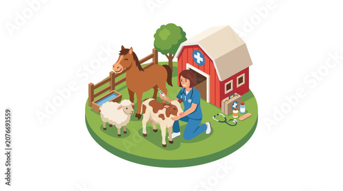 Konstfotografi Woman petting cow on green grass.