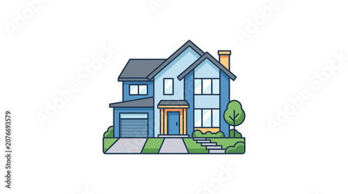 Quadro su tela Blue Two Story Residential House Building.