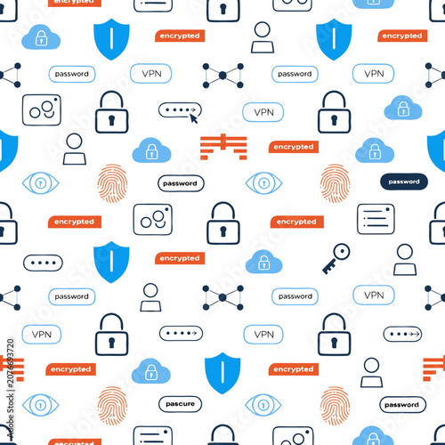 Seamless pattern background featuring cybersecurity icons with encryption and privacy concepts