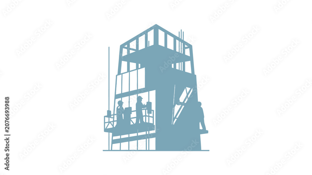 Fototapeta premium Construction workers on scaffolding building skyscraper
