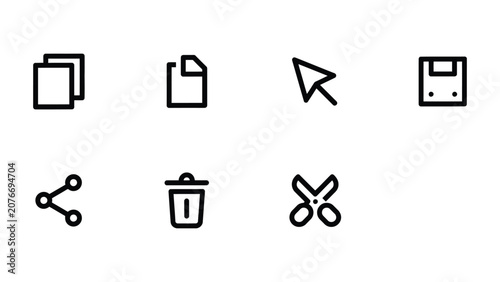 Billede på lærred Thin line computer interface icons for digital workflow and file operations