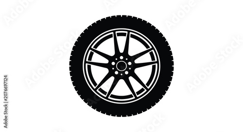 Automotive Tire Wheel Silhouette Against White Background Silhouette