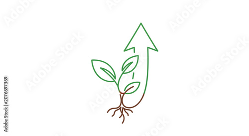 Foto Green plant with growing arrow.