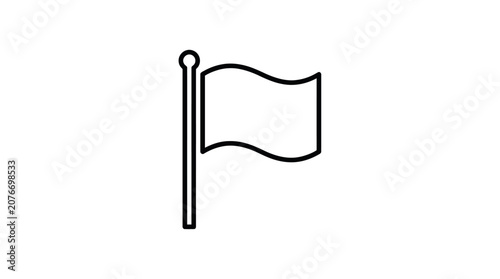 Fotografie Rectangular flag on flagpole line art icon.